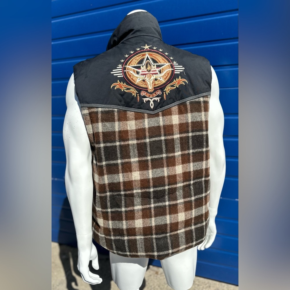 Vintage Bogner Goose Down Embroidered Vest Mens size 44 Bougie Lumberjack Plaid - Picture 2 of 7
